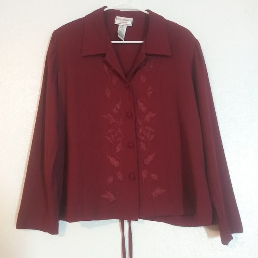 Karin Stevens women's size 12P wine color long sleeve Top